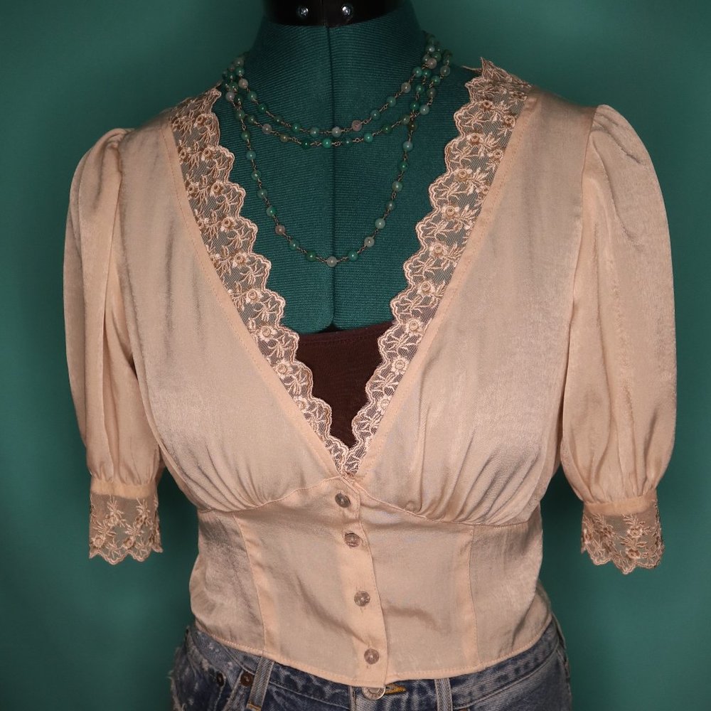 NWT Urban Outfitters Silky, Nude Button-up Top